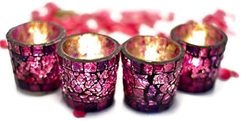 CRAFTED IDEAS T-Light Votive Holder in Mosaic Glass (Pack of 4 Pieces) (Size 6 cm Top Diameter X 6 cm Height)