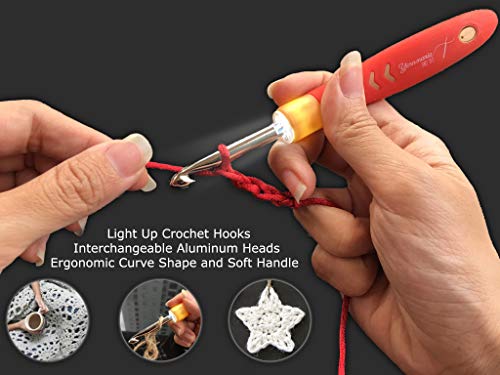 [All New Model] Yarn Mania Lighted Crochet Hooks | Light Up Crochet Hooks with Interchangeable Aluminum Heads (6 Sizes 2.5-6.5 mm) | Ergonomic Curve Shape and Soft Handle (Black) - Thumbnail 5