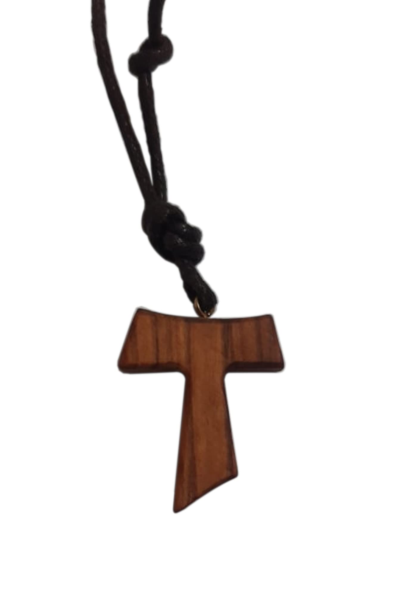 Tau Pendant in olive wood with cord. Cross of St. Francis of Assisi Man and woman necklace - H 1,37 in