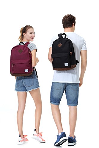 Vaschy Unisex Classic Lightweight Water-resistant Campus School Rucksack Travel Backpack Bookbag Black Fits 14-Inch Laptop