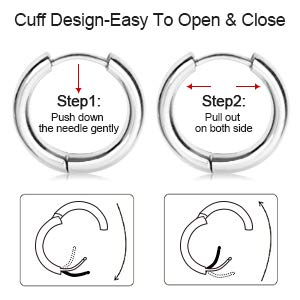 UHIBROS Small Hoop Earrings Set- Cartilage Earring Hypoallergenic Hoop Earrings or Women Men Girls Surgical Steel Huggie Hoop Earrings 3 Pairs (8mm/10mm/12mm) (3 Pairs (8-10-12mm)-Silver)