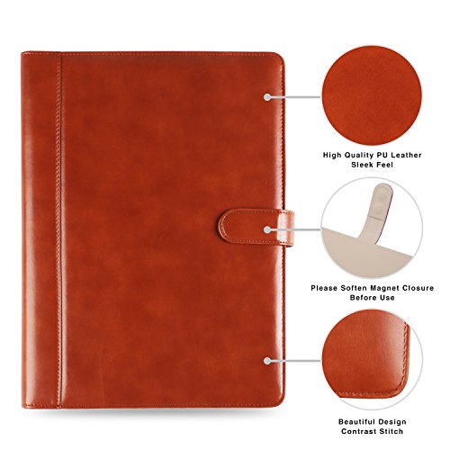 Padfolio Business/Resume Portfolio, AHGXG Leather Folder with Clipboard Document Organizer with Paper Clip, Letter Writing Pad, Pen Holder, Magnetic Closure and Pockets Contrast Stitch for Interview