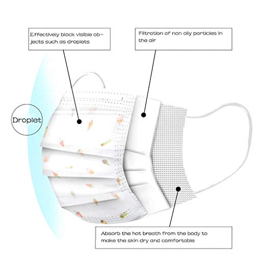 20/50 PCS Disposable Face Protection, Children 3-Layer Breathable Dust-Proof Cover with Elastic Earhook (White-20PCS)