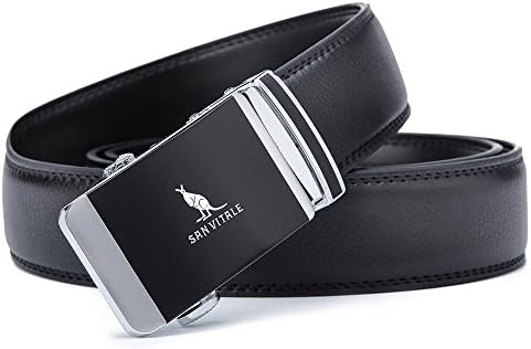 SAN VITALE Men's Solid Buckle with Automatic Ratchet Leather Belt 35mm Wide 1 3/8"