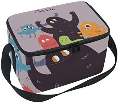Lunch Bag Happy Cartoon Monster Cooler for Picnic Shoulder Strap Lunchbox