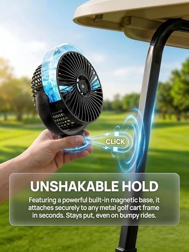 2-Pack Magnetic Golf Cart Misting Fan with Heavy-Duty Strap, 12000mAH Battery Operated Portable Fan with 4 Speeds, LED, Timer, Suitable for EZGO Club Car Yamaha, Golf Cart & Camping Accessories 2026