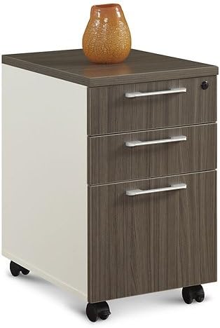 Amazon Com Element Three Drawer Mobile Pedestal Driftwood Laminate White Metal Frame Office Products