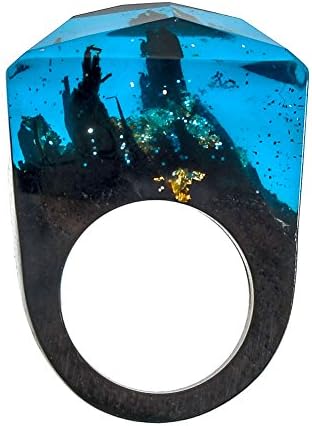 TENGZHEN Jewelry Handmade Wood Resin Rings Magical Miniature Snow Worlds Inside Ring Jewelry For Womens