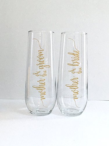 Mother of the Bride and Groom Champagne Flutes - Wedding Toast Glasses - Set of 2