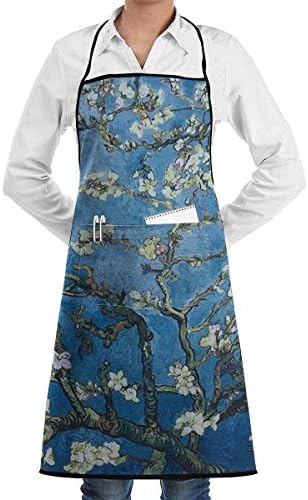 xcvgcxcvasda Adjustable Bib Apron with Pocket, Almond Blossoms by Vincent Van Gogh Adjustable Cooking Kitchen Bib Apron with for Women Men Chef Cooking, Baking, Crafting, Gardening, BBQ