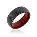 Mens Black Wedding Band Black Zirconium Ring With Bloodwood Sleeve And Premium Tree Bark Finish 8mm Wide Ring - USA Made