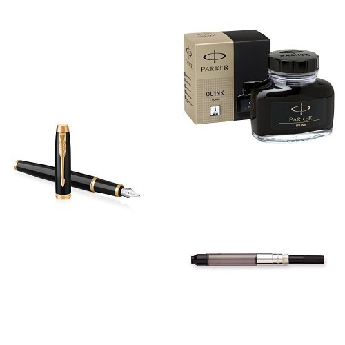 Parker im fountain pen set, black lacquer gold trim, me…