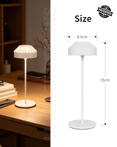 LuminexDesigns Wireless LED Table Lamp with Rechargeable Battery, Dimmable and Touch - IP54 Waterproof, Modern Ambient Light for Bedroom, Living Room, Balcony and Garden