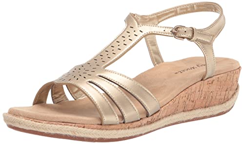 Easy Street Women’s Dorinda Wedge Sandal, Gold, 7 Wide