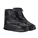 Whose Lemon Women Men Waterproof Shoes Cover Reusable Shoes Covers Rain/Snow Protective Zippered High Elastic Fabric Thicken Sole Slip-resistant Wear-resistant Shoes Covers Black L