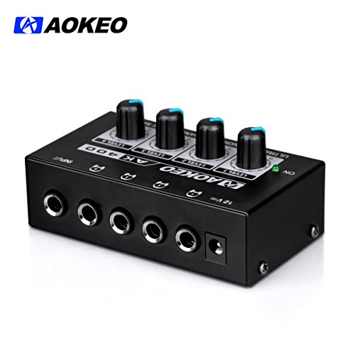 Aokeo Super Compact 4-Channel Stereo Headphone Amplifier with DC 12V Power Adapter for Sound Reinforcement, Studio, Stage, Choir, Features Ultra Low Noise, Premium Sonic Quality (AK-400)