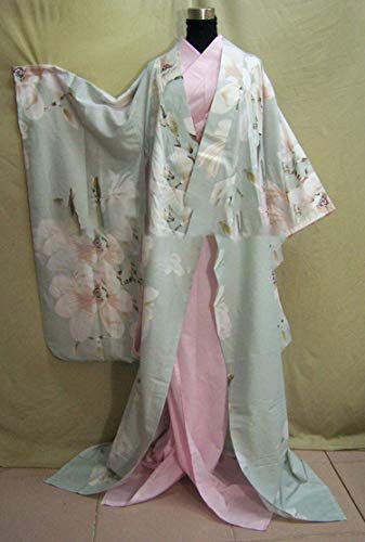 Women Japanese Light Floral Long Furisode Kimono Cosplay Costume Outfit,All Set 1,One Size - Thumbnail 3