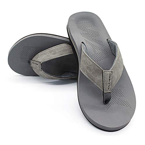 Men Sandals Flip Flop with Orthotic Arch Support Athletic Slide Sandals for Men with Soft Cushion Footbed (Grey, 10)