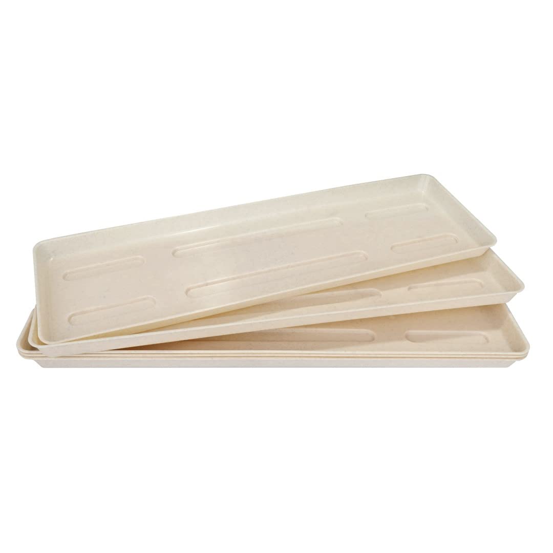 Home Garden Ornaments Drip Trays – Set of 5 Rectangular Plant Saucers, Long Narrow Plastic for Indoor Outdoor Pots (56cm / 22inch, Beige)