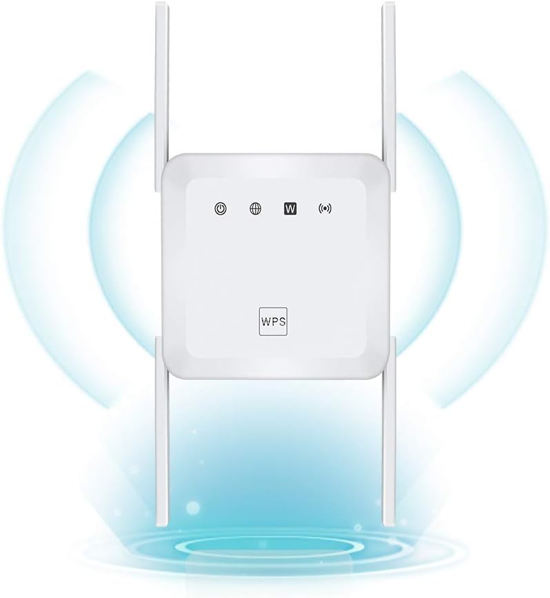 1200Mbps WiFi Range Extender Wireless Signal Repeater Booster, Dual Band Expander, 4 Antennas 360° Full Coverage, Extend WiFi Signal to Smart Home & Alexa Devices (White)