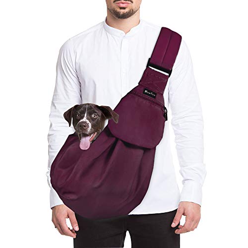 SlowTon Pet Dog Cat Hand Free Sling Carrier Shoulder Bag Adjustable Padded Shoulder Strap Tote Bag with Front Pocket Outdoor Travel Puppy Carrier for Walking Daily Use