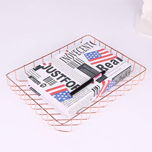 Fvstar Rose Gold Desk File Tray Wire Tabletop Tray Letter Magazine Newspaper Storage Basket Organizer Home Office Organization