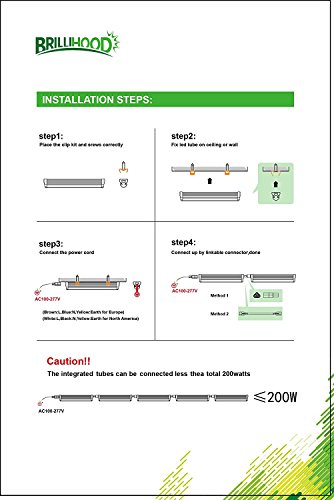 Brillihood LED T8 Integrated Single Fixture, 8FT, 45W, 6000K (Bright White), 4500lm, Utility Shop Light, Ceiling and Under Cabinet Light, Cooler Door Lighting Fixture, Pack of 10
