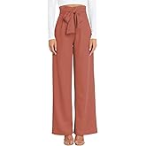 Yazinie Womens High Waist Wide Leg Pants Elastic Waistband Belly Control Office Pants with Pockets for Work Casual