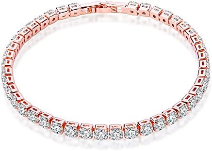 Sinosso 0.5 Carat Round Rose Gold Plated Cubic Zirconia CZ Tennis Bracelet for Women 8.3 Inch