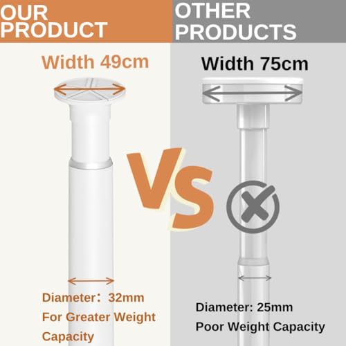 Venwemong Shower Curtain Rod, Extendable Telescopic No Drilling Curtain Rod, Non-Slip Curtain Rod for Bathroom, Door Curtain, Wardrobe, White, 185-420cm