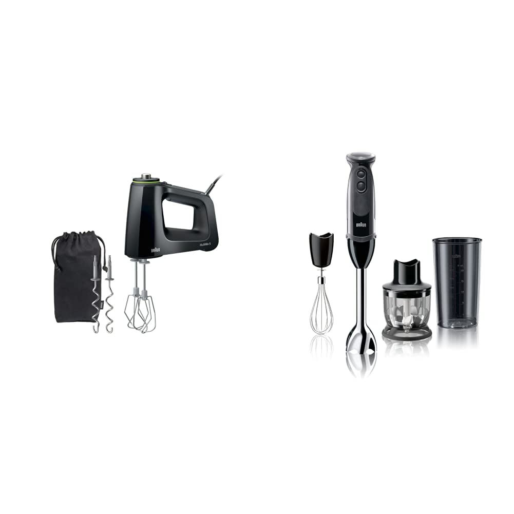 Braun MultiMix Hand Mixer, 1, Black & MQ5025 Hand Blender Multiquick Vario, MQ5025, Black