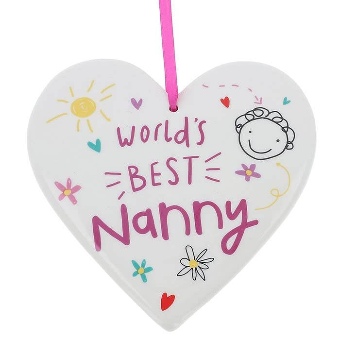 Ceramic Hanging Heart - Worlds Best Nanny 15cm x 15cm