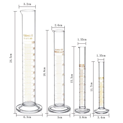 Glass Graduated Measuring Cylinder Set 5ml 10ml 50ml 100ml Glass with Two Brushes