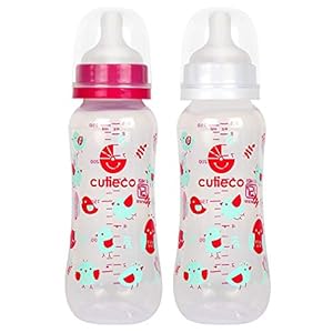 Cutieco 250 ml Round Shape Baby Feeding Bottle, Multicolor – (Pack of 2)