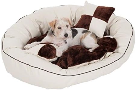 Classy Faux Leather Bed (Coffee and Cream) - Adds A Touch of Luxury to your Dog’s Sleeping Area - Ideal Cosy Retreat for Bigger Dogs