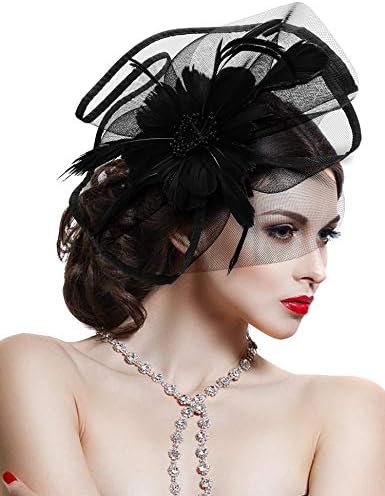 Fascinators for Women Tea Party Wedding Headband Flower Feather Brooch Hair Clip