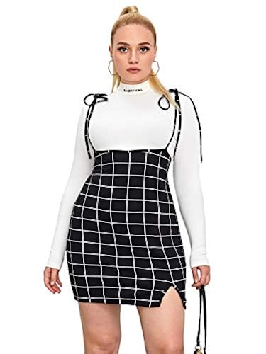 Romwe Women's Plus Size Suspender Skirts Tie Shoulder Overalls