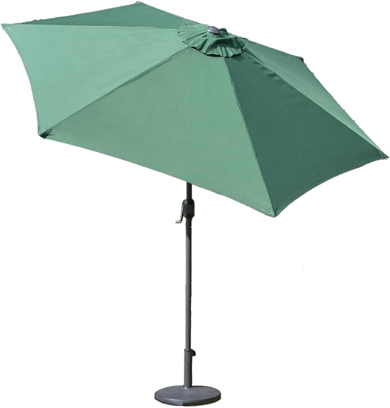GardenKraft 14610 2.7m Outdoor Parasol Tilt & Crank 6 Ribs Dark Green