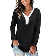 KILIG Women's Casual Long Sleeve Henley T Shirts V Neck Button Loose Tunic Top Blouse