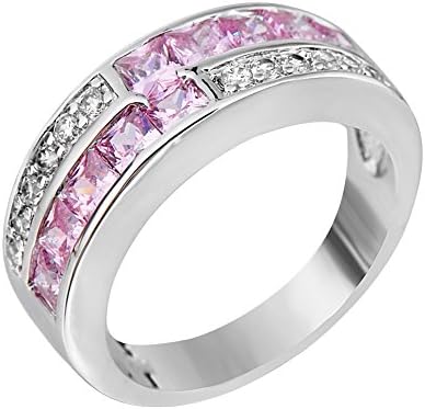 Rongxing Jewelry Ring Pink Sapphire Zircon Band Women's White Gold Filled Size 5/6/7/8/9/10