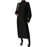 Women's Winter Knitted Sweater Dress Oversized Long Sleeve Turtleneck Loose Pullover Maxi Sweater Dress