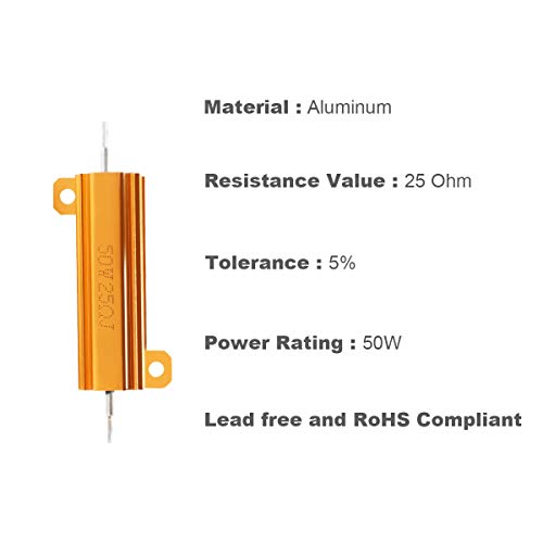 LAMNU 25 Ohm 50W Resistor for Ring Doorbell,Ring Doorbell 2,Ring Doorbel Pro and Nest Doorbell,Aluminum Case Wirewound Chassis Mounted (Pack of 3)