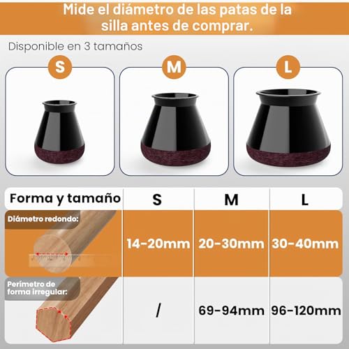 RUSIDO 24 Pieces Black Silicone Chair Leg Protector, Silicone Felt Legs, Round Protectors for Chair Legs, Suitable for Straight and Inclined Legs, Anti-Scratch (S Fit: 14-20 mm)