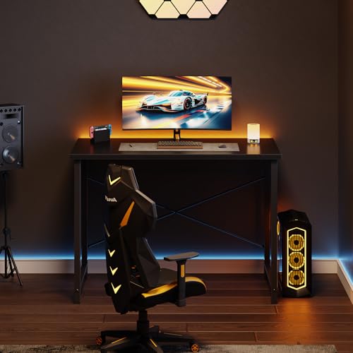 Sweetcrispy 32 Inch Computer Office Desk for Small Spaces, Writing Gaming Work Desk Modern Study Table with X-Shaped Reinforcement for Home Bedroom, Black