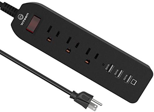 Witeem Power Strip Surge Protector 3 AC Outlets &amp; 3 Smart and Fast charging USB Ports with 6 Feet Extension Cord for Home, Office, Hotel, Travel - Black