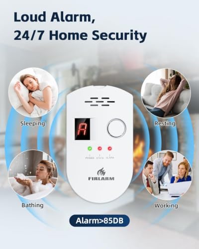 Firlarm Natural Gas Detector, Plug-in Gas Leak Detector for Home, Propane Leak Alarm with LED Digital Display