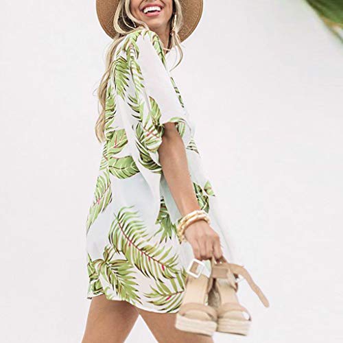 Women Casual Floral Short Sleeve Chiffon Kimono Shawl Sheer Cover Up Top