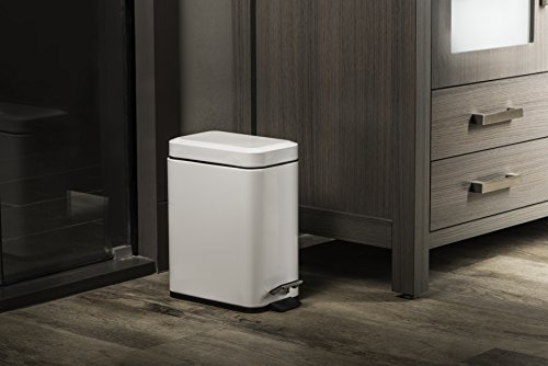 AMG and Enchante Accessories, Rectangular Waste Bin, 5L Garbage Trash Can with Step Foot Pedal, WB01W WHT, Glossy White