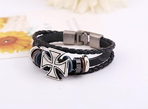 The November Nocturne Chunky Crux Pattern Hand Knitting Leather Three Strands Simple Style Beads Punk Bracelet