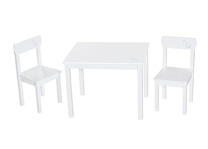 roba Kinder Sitzgruppe 'Little Stars', Kindermöbel Set aus 2 Kinderstühlen & 1 Tisch, Sitzgarnitur Holz, weiß lackiert, mit S